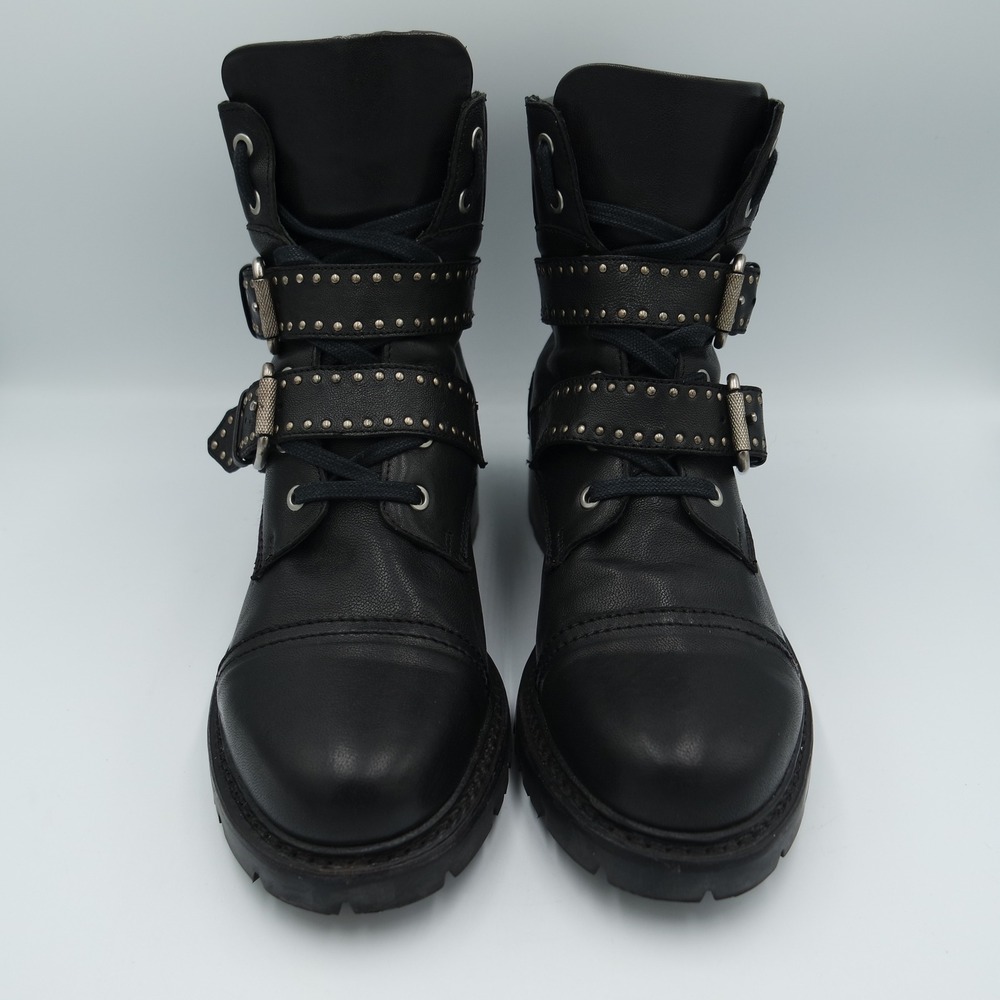 Frye Samantha Studded Moto Combat Boots Black Leather Lug Sole Womens 9 - Picture 3 of 9